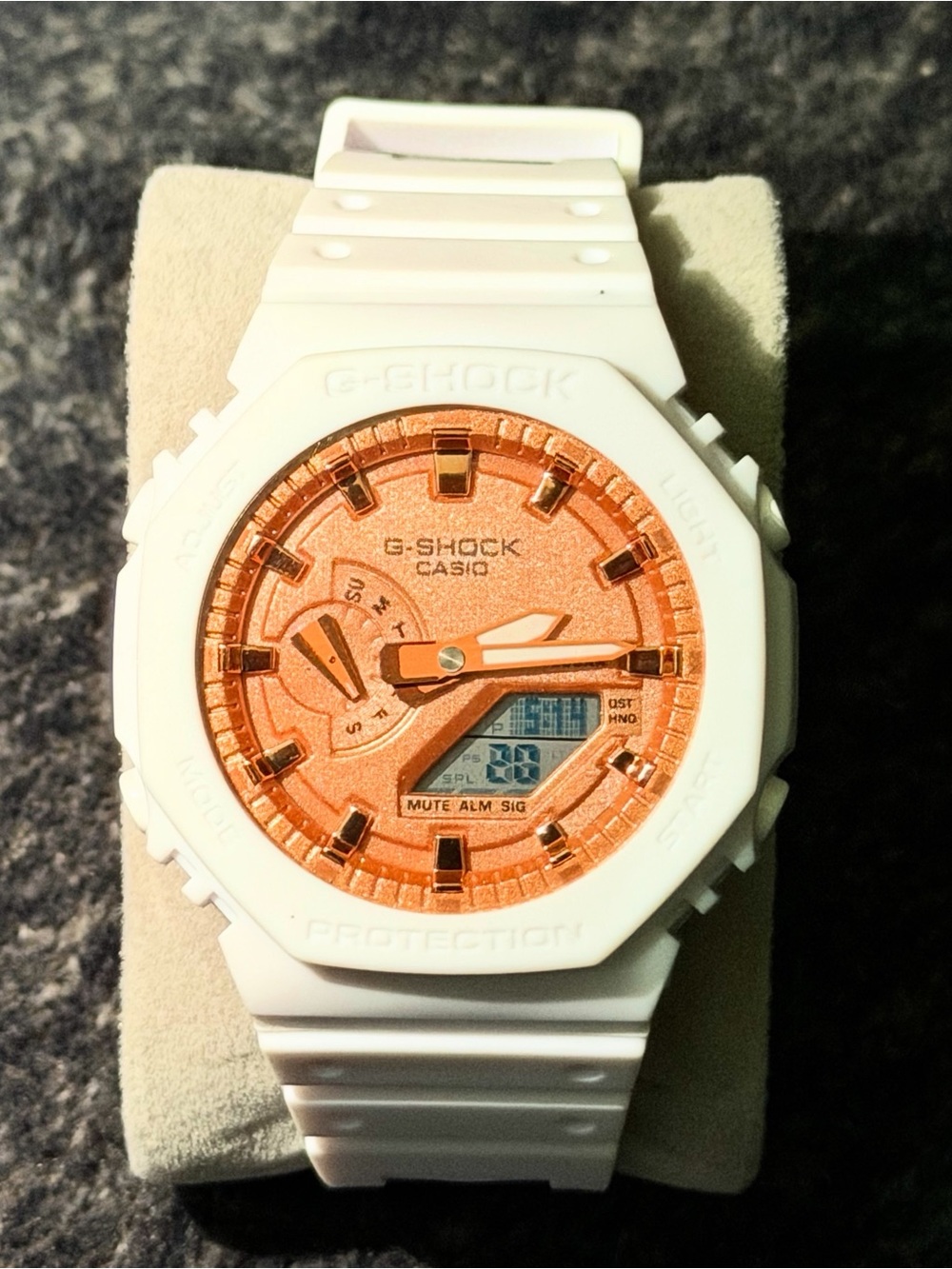 Casio White G-Shock with Rose Gold Dial